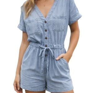 American Eagle Outfitters Blue & White Striped Romper Womens Size XS 100% Cotton